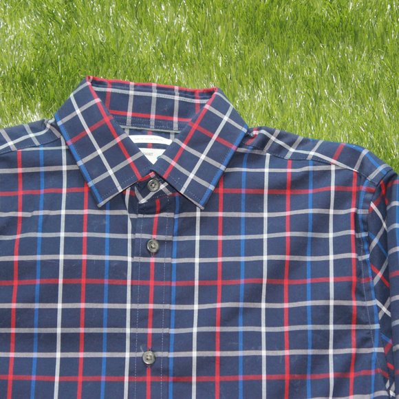 Old Navy Men's Small Slim Fit Dress Shirt - Blue Plaid - Picture 8 of 12